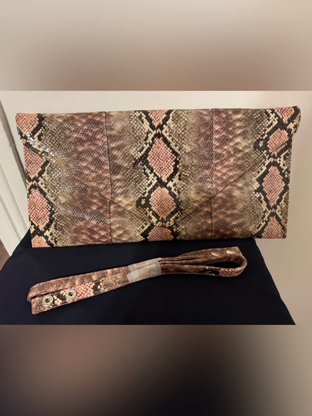 Snake Pattern Reptile Envelope Shoulder Bag in Pink and Brown